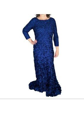 Theia Couture Designer Gown-Sz 8-Admiral Blue Petal Embellished 883814-NEW-$1295